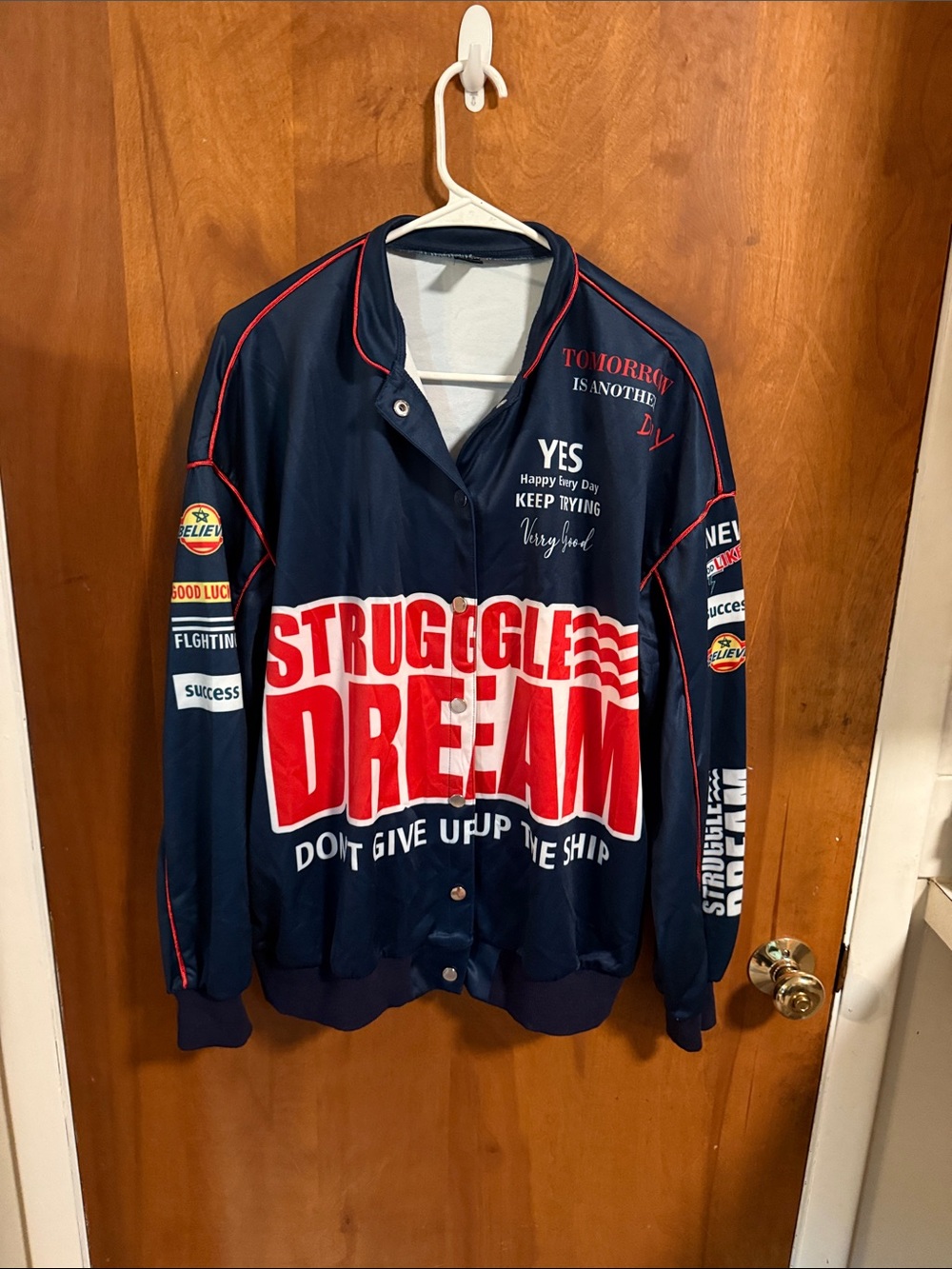 Shein Men's Navy Blue 'Struggle Dream' Graphic Jacket